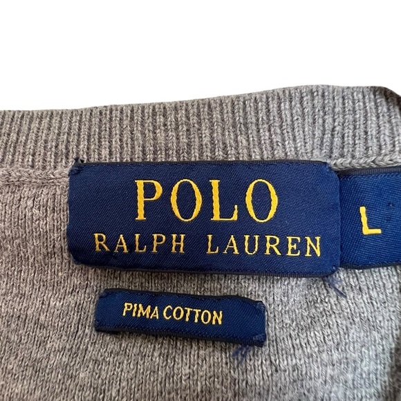 Polo Ralph Lauren Classic Cotton V Neck Sweater Heather Grey Large Preppy Casual - Picture 3 of 5